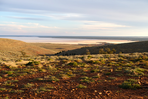 Landscape view at Island Lagoon, a vast salt lake that borders the Stuart Highway, South Australia.