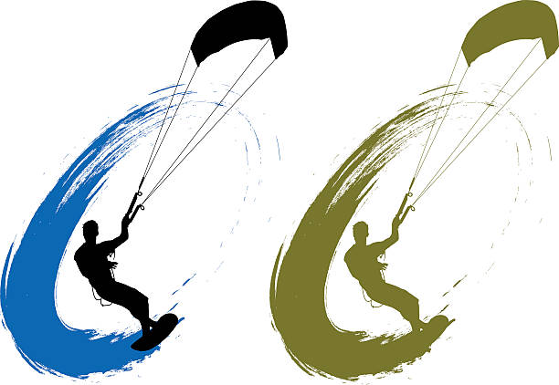 Grunge Kite Surfing 2 credits only! Vector illustration of a kiteboarder surfing on a stylised grunge wave. Layered CMYK PDF's are included for each illustration. The illustrator file is colour separated for easy editing. High resolution JPG version also included. kiteboarding stock illustrations