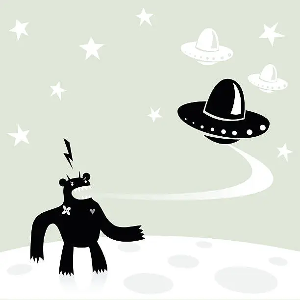 Vector illustration of moon monster and ufo