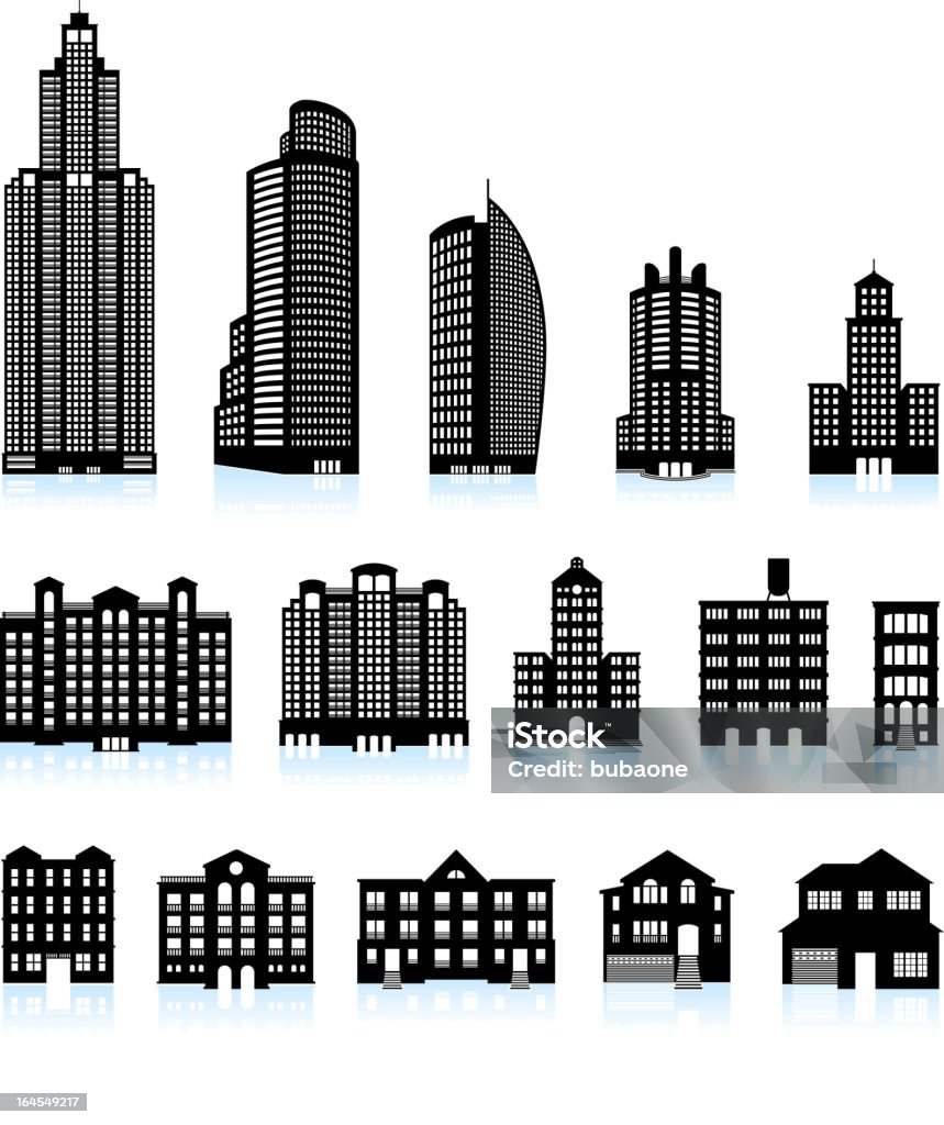 Edificios residenciales & negro real estate vector conjunto de iconos de color blanco - arte vectorial de Silueta libre de derechos
