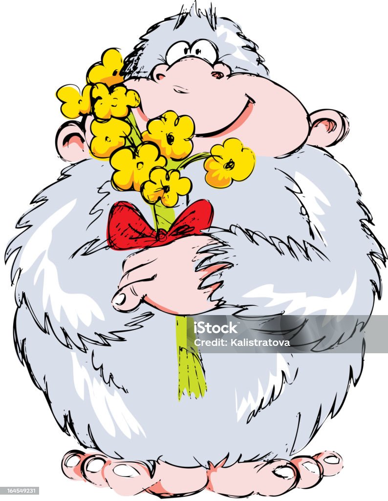 Cute Yeti Sketch style illustration of Yeti Flower stock vector