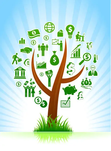 Vector illustration of Economy royalty free vector arts on Tree Background