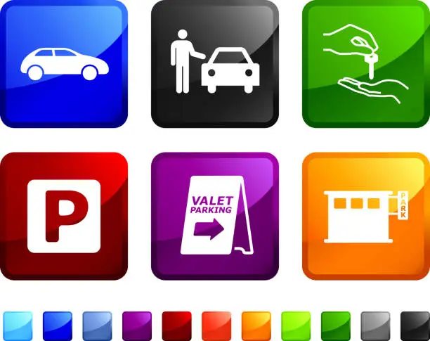 Vector illustration of valet parking royalty free vector icon set stickers