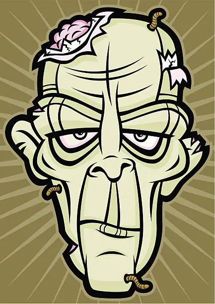Vector illustration of Scary Zombie Halloween Head Monster Face