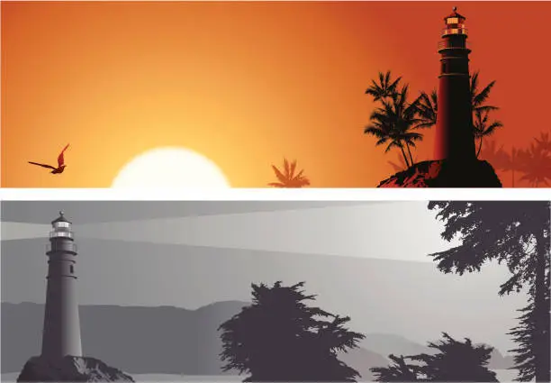 Vector illustration of landscape with lighthouse