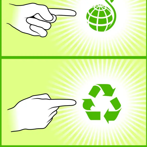 Vector illustration of Hands Pointing to Ecological Symbols