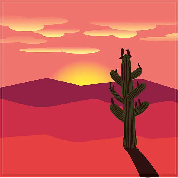 Vector illustration of Bird Family in the Desert