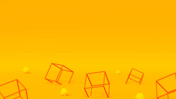 istock Yellow stage with orange cube structures and yellow ornaments, use for presentations and slides 1645495468