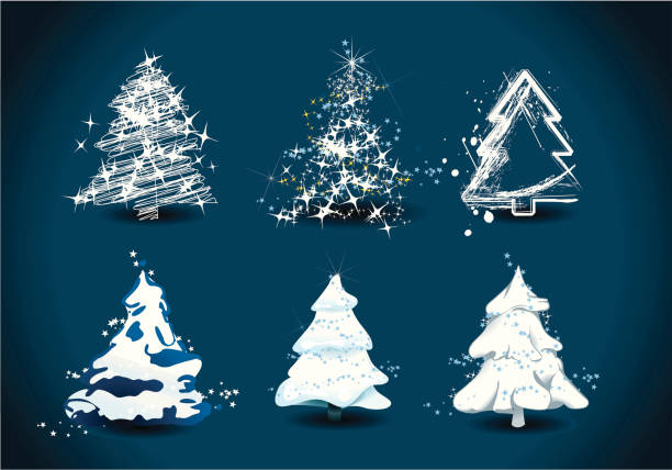satz von 6 christmas trees - christmas tree dirty winter grunge stock-grafiken, -clipart, -cartoons und -symbole
