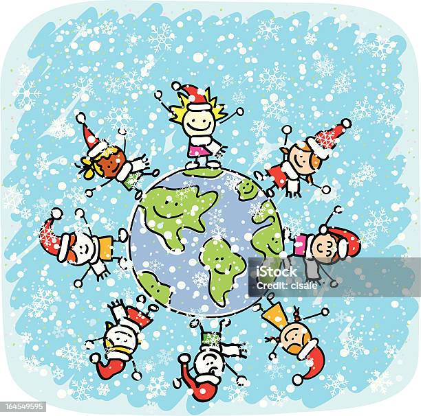 Kinder Feiern Weihnachten Cartoon Illustration Stock Vektor Art und mehr Bilder von Friedenssymbol - Friedenssymbol, Weihnachten, Baum