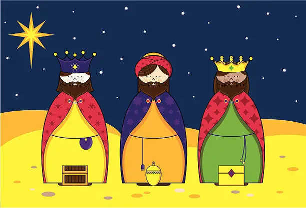 Vector illustration of Three Kings in the Night Sky
