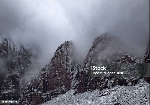 Zion Canyon Winter Stock Photo - Download Image Now - Landscape - Scenery, Canyon, Cold Temperature