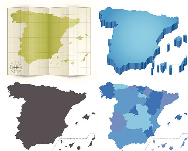 испания карта - spain map three dimensional shape cartography stock illustrations