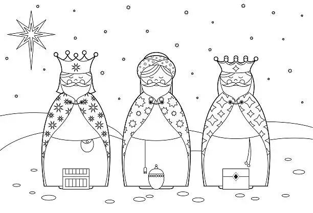 Vector illustration of Color In Three Wise Men