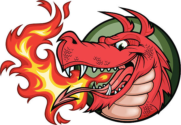 (Welsh) Dragon Fire Red A red dragon exhaling his hot and fiery breath! He looks quite pleased with himself! Could he be a hot tempered Welsh dragon You decide. welsh culture stock illustrations
