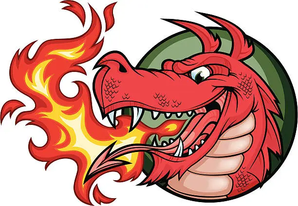 Vector illustration of (Welsh) Dragon Fire Red