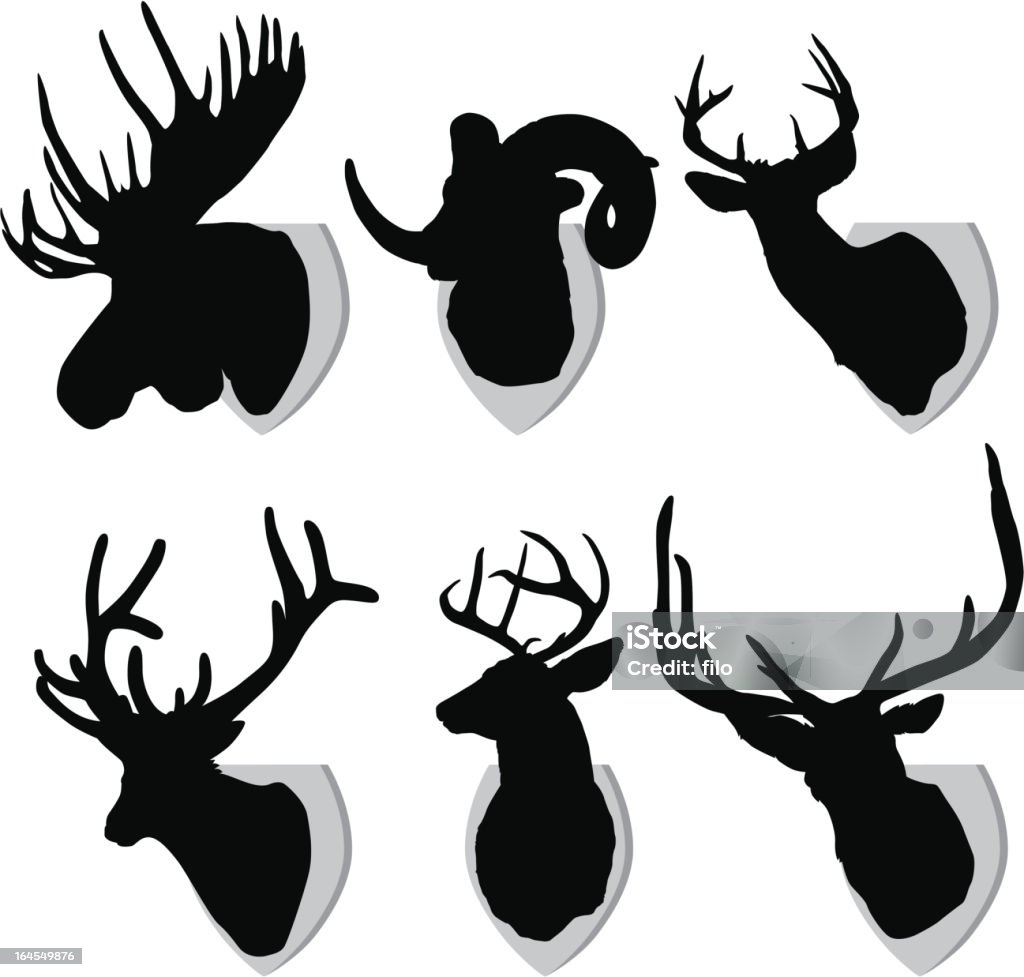 Mounted Animals Six mounted animal silhouettes. Very detailed. Moose stock vector