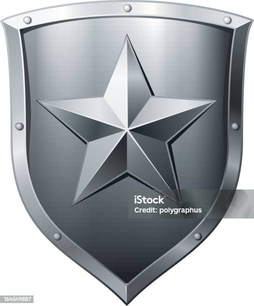 Escudo De Metal Com Estrela - Arte vetorial de stock e mais imagens de Crachá - Acessório - Crachá - Acessório, Exército, Aço Inoxidável