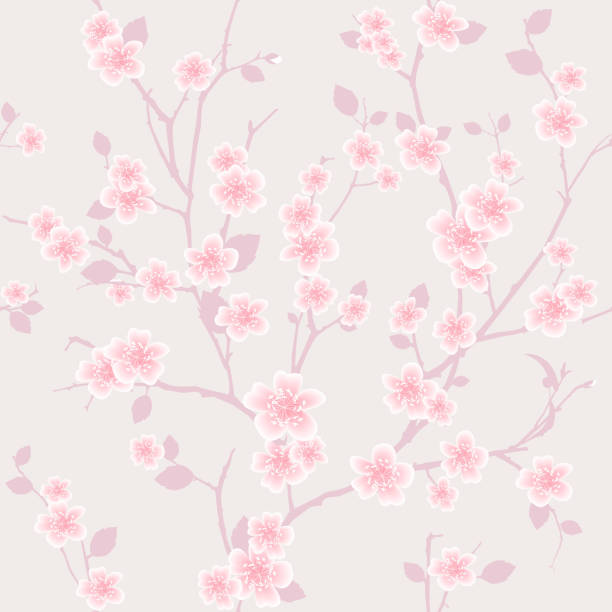 Cherry Blossom Seamless Wallpaper Pattern vector art illustration