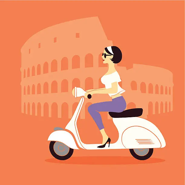 Vector illustration of Rome scooter girl