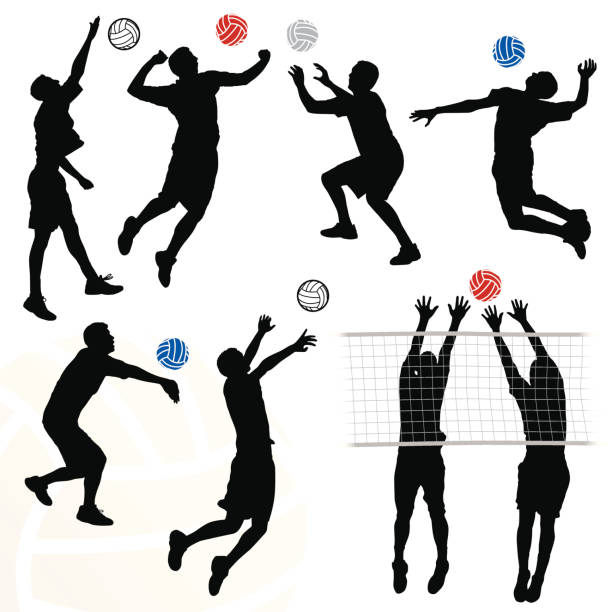 ilustrações, clipart, desenhos animados e ícones de vôlei masculino - volleyball sport volleying silhouette