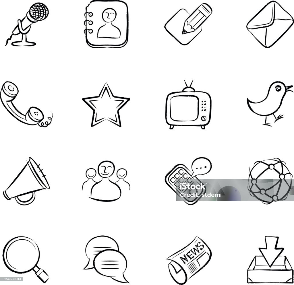 Hand-drawn graphic icons for communication elements handwriting style icon set Telephone stock vector