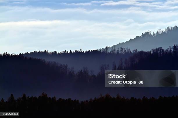 Gradazione Di Blu Medio Di Montagna In Alba Del Giorno - Fotografie stock e altre immagini di Abete