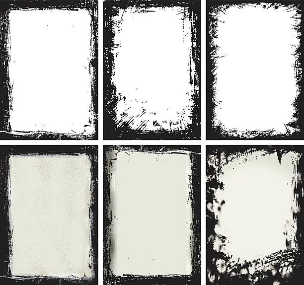 Vector illustration of Grunge set composed by 6 different types with black frame