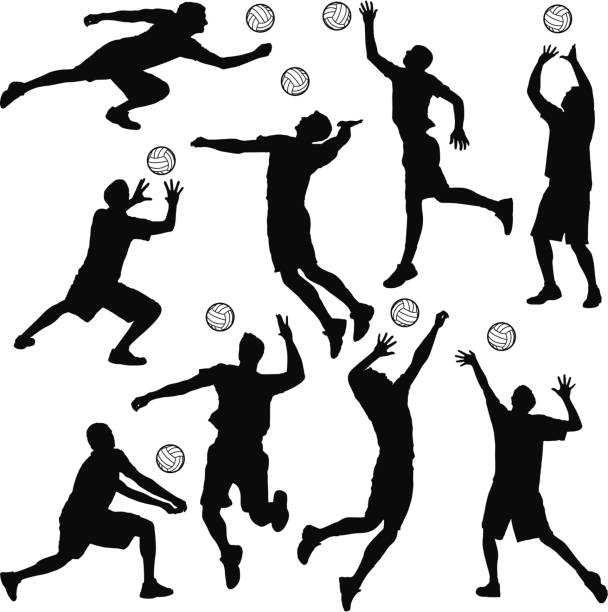 волейбол - volleyball sport volleying silhouette stock illustrations