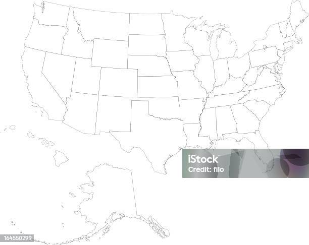 Сша Контур Карта — стоковая векторная графика и другие изображения на тему Аляска - Штат США - Аляска - Штат США, Без людей, Векторная графика