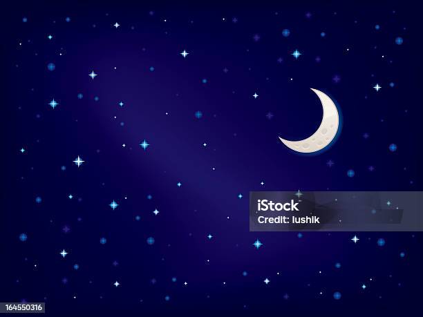 Stellar Cielo - Immagini vettoriali stock e altre immagini di A forma di stella - A forma di stella, Mezza luna, Luna