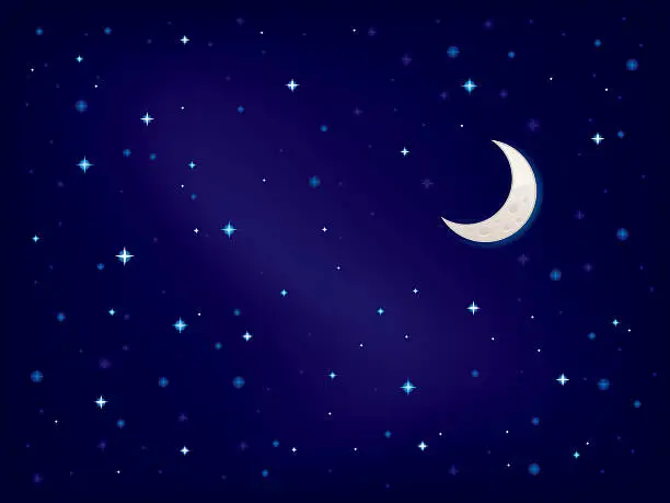 Vector illustration of Night sky with stars and crescent moon