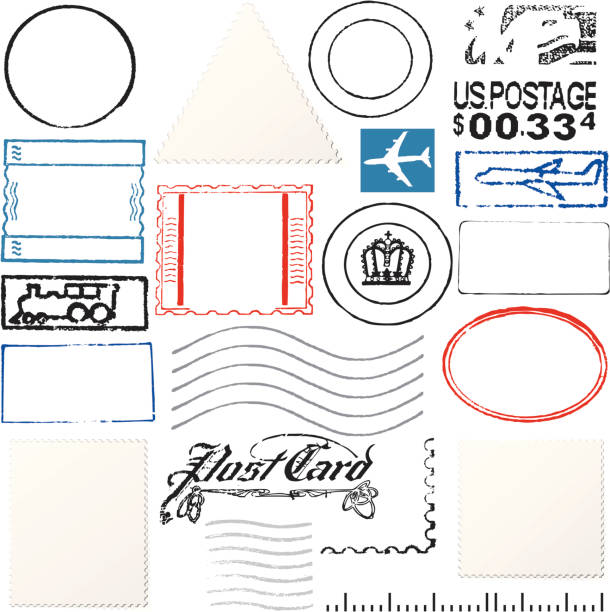ilustraciones, imágenes clip art, dibujos animados e iconos de stock de elementos de envío - postmark