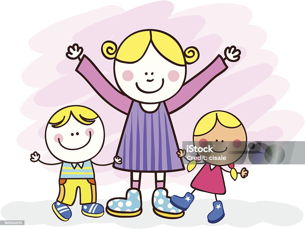 White Family With Siblings Or Mother And Children Cartoon Illustration  Stock Illustration - Download Image Now - iStock