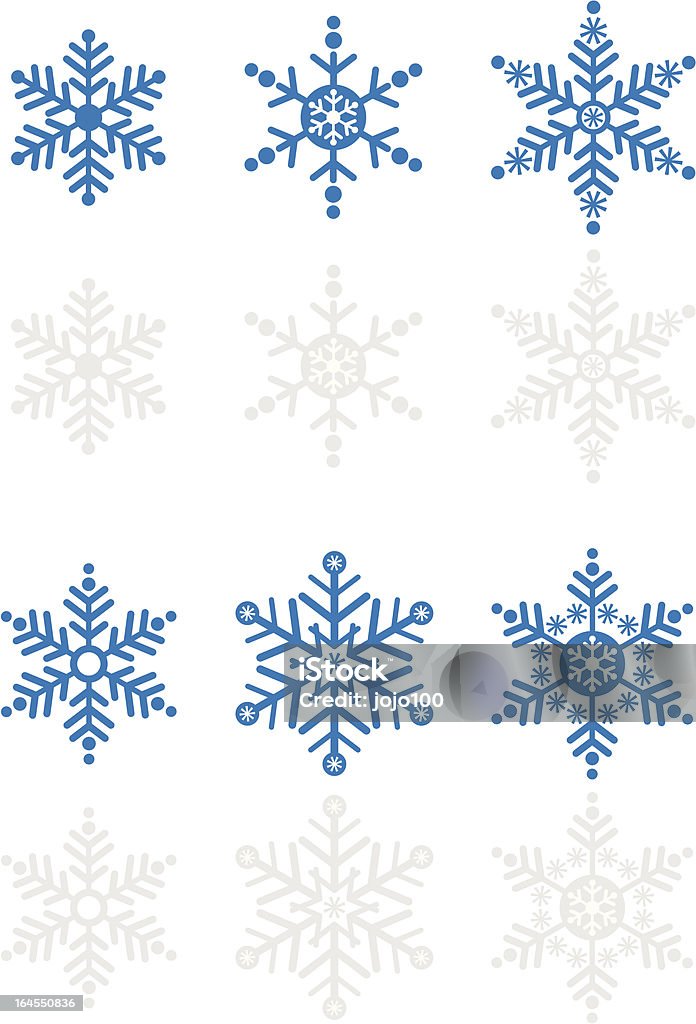 Snowflake Icon Set in Blue Silhouette Snowflakes in blue on white background. Abstract stock vector