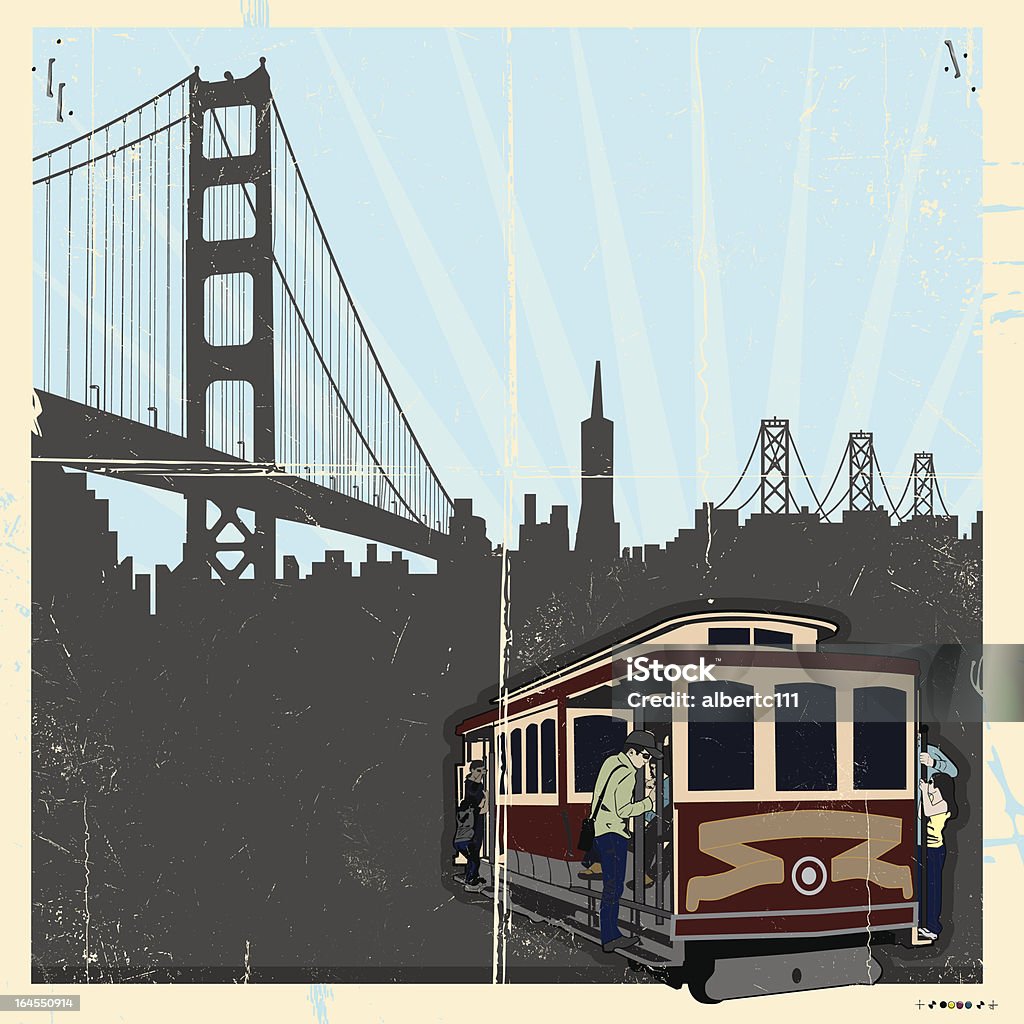 Bay back in the Day Retro stylized poster of San Francisco with trolly California stock vector