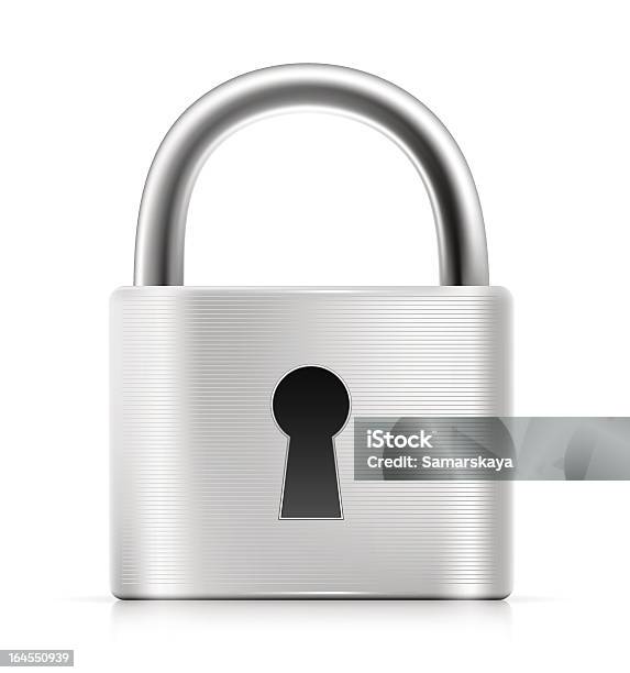 Brushed Silver Padlock On A White Background Stock Illustration - Download Image Now - Padlock, Lock, Silver - Metal