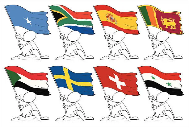 Vector illustration of faceless character with flags