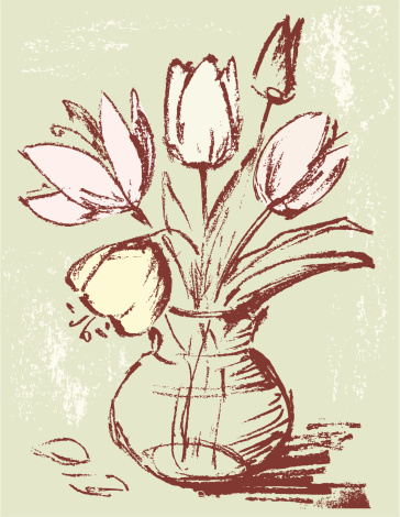 The vector image of a flowers in a vase in style of a sketsh.