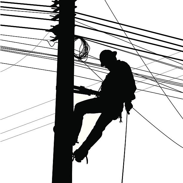 ilustrações de stock, clip art, desenhos animados e ícones de trabalhador silouete eléctricos - climbing clambering silhouette men