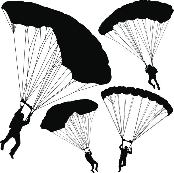 ilustraciones, imágenes clip art, dibujos animados e iconos de stock de paracaidismo - paracaídas
