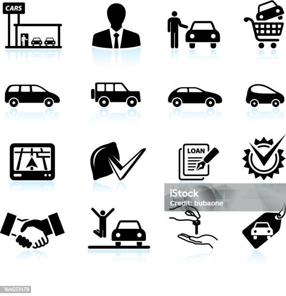 Buying New Car At Dealership Black White Icon Set Stock Illustration - Download Image Now