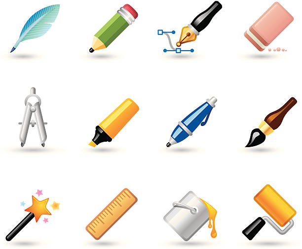 softico icons-schreiben und zeichnen - ruler ballpoint pen pen isolated stock-grafiken, -clipart, -cartoons und -symbole