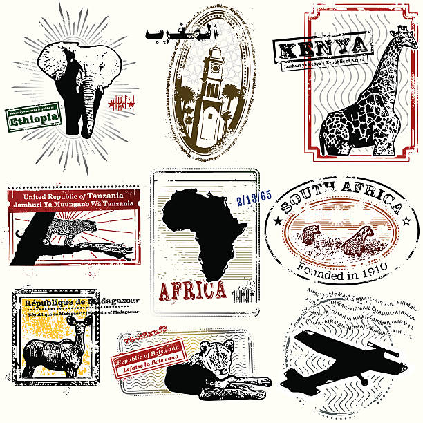 schöne afrikanische reise briefmarken - exoticism animal africa cheetah stock-grafiken, -clipart, -cartoons und -symbole