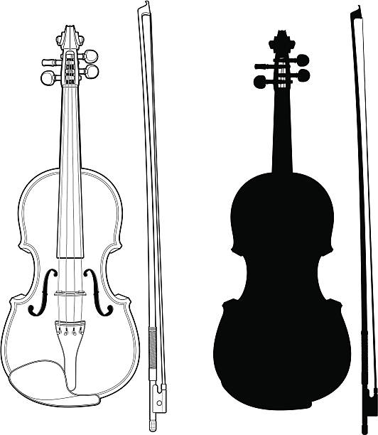 violine mit schleife - streicherbogen stock-grafiken, -clipart, -cartoons und -symbole