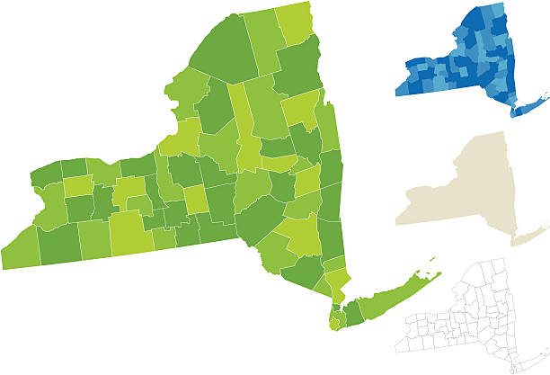 New York County Map "Highly-detailed New York county map. Each county is in a separate labeled layer. All layers have been alphabetized for easy manipulation, recoloring or other use. (see image below -- note: labels only available in AICS2 and AI10 files)" counties stock illustrations