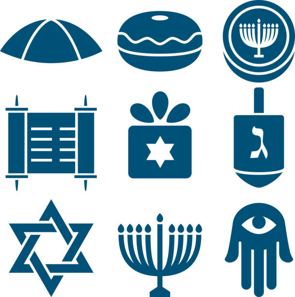 illustrazioni stock, clip art, cartoni animati e icone di tendenza di ebraico icone 2 - hanukkah menorah human hand lighting equipment