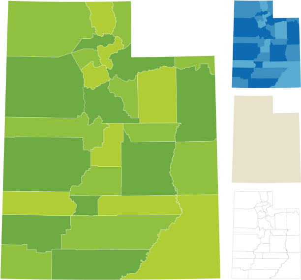 ilustrações de stock, clip art, desenhos animados e ícones de mapa de condado de utah - utah map state usa