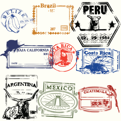 Stylized travel stamps of South America