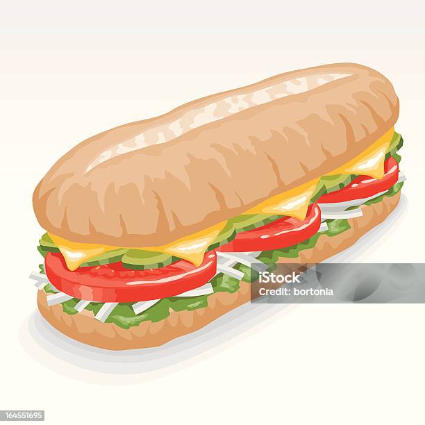 Veggie Submarine Sandwich Stock Vektor Art und mehr Bilder von Baguette-Sandwich - Baguette-Sandwich, Illustration, Brötchen